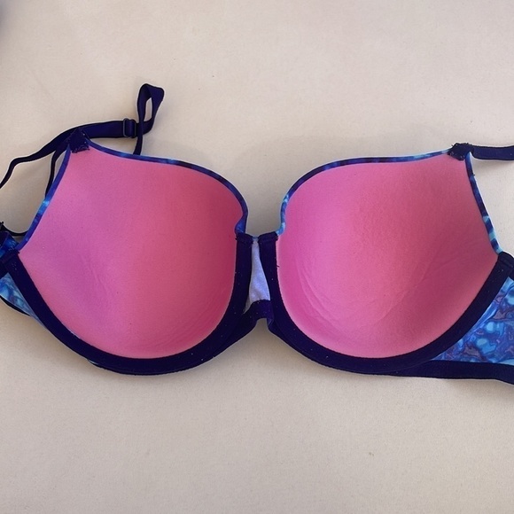 Victoria’s Secret PINK push up bra 34D neon cobalt blue tie dye rave abstract - Picture 6 of 6
